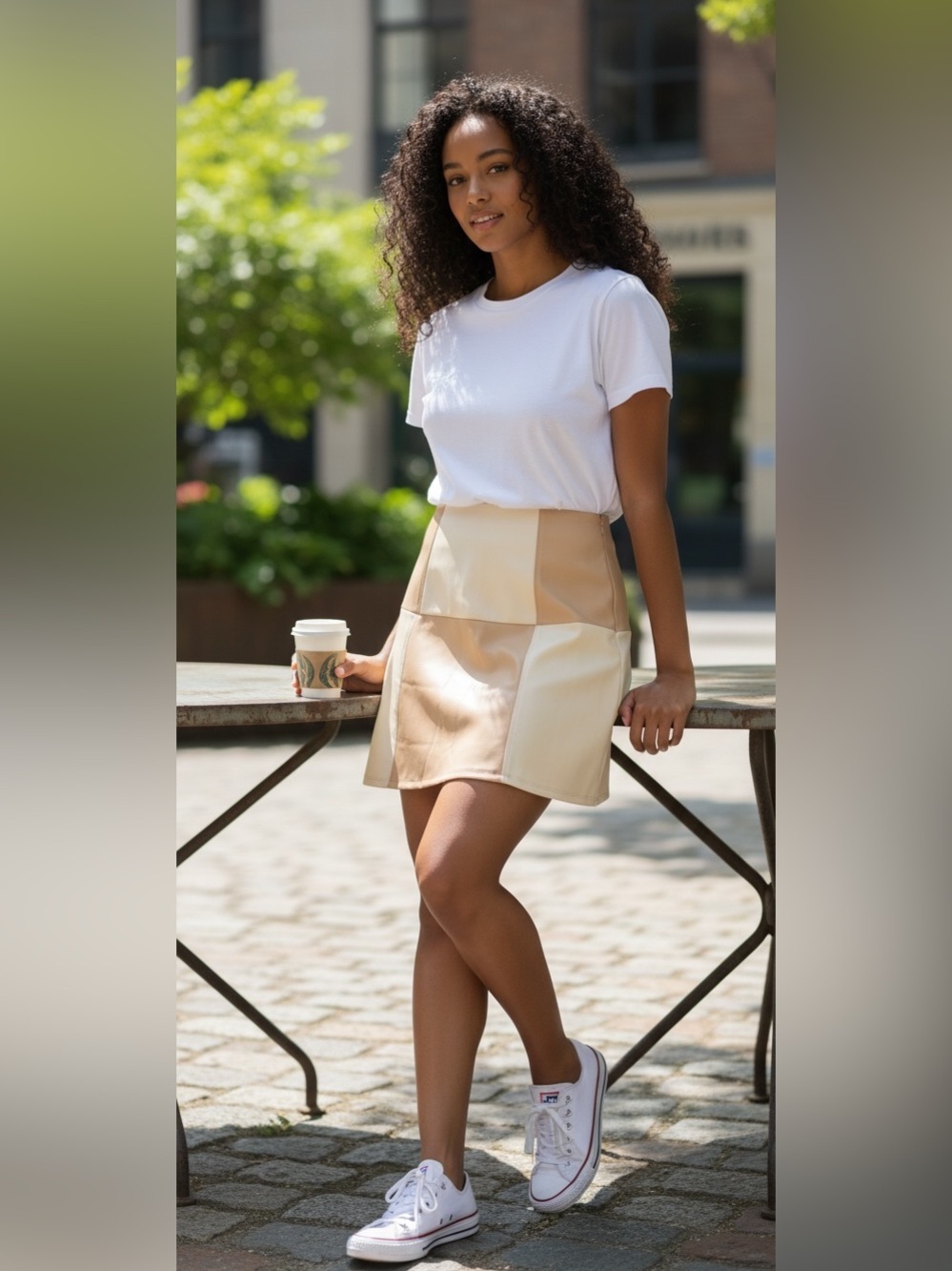 Hollister Beige and Cream Patchwork Mini Skirt